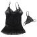 Subblime - Baby Doll Con Spalline Regolabili E Pizzo Trasparente Stampa Floreale Nero L/XL