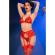 Chilirose - Cr 4848 Rotes Spitzen-Bh- + String- + StrÜmpfe-Set XL